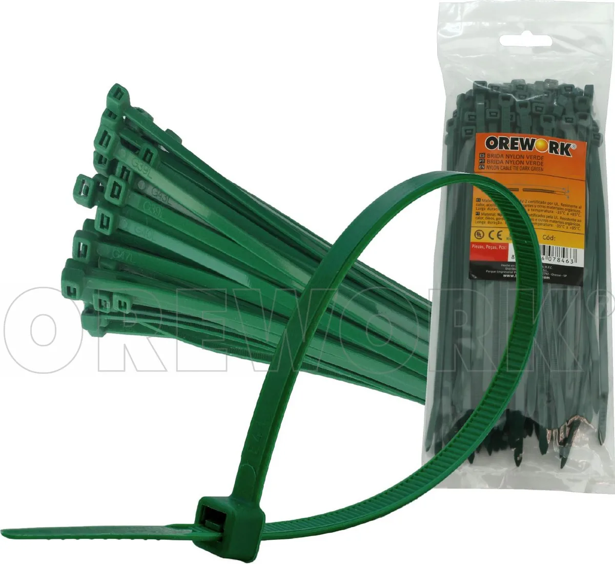 Brida Nylon Orework Verde 3,6 x 140mm 100u — foto principal