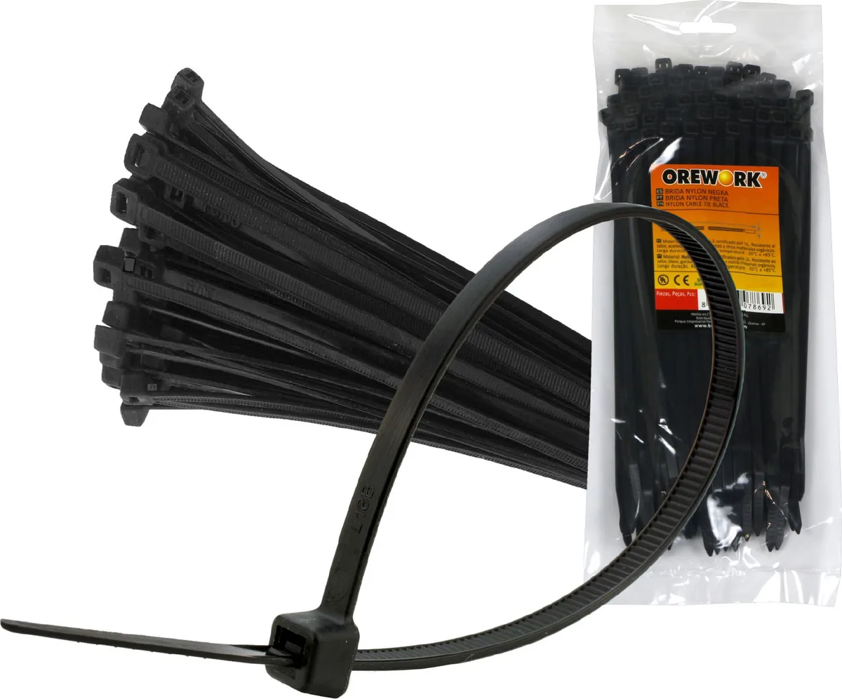 Brida Nylon Orework Negra 4,6x180mm 100u — foto principal