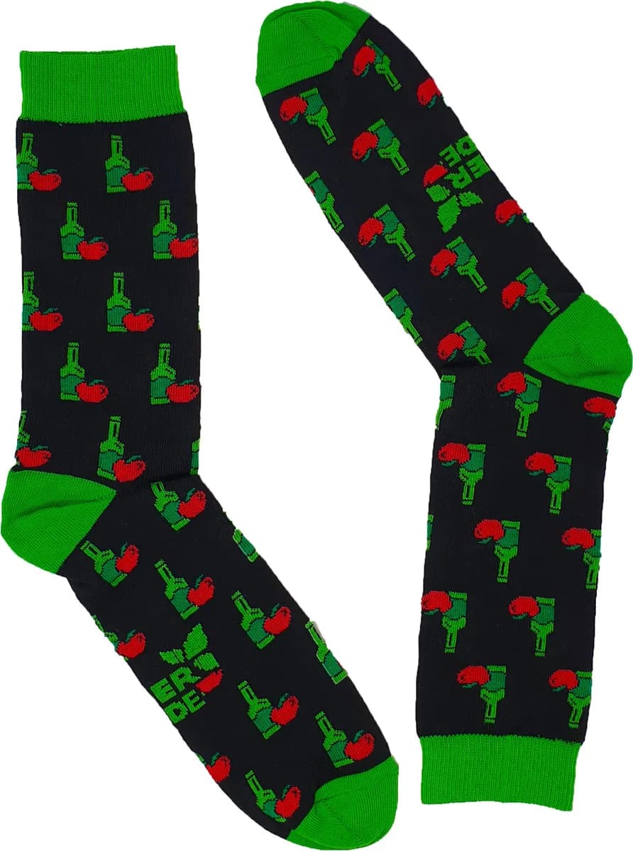 Calcetin Zuper Fantasia Botella Sidra Negro/verde Talla Mediana 41-43 — foto principal