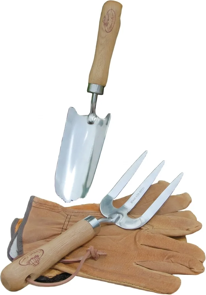 Kit Jardin Guantes Cuero y Herramientas Jardin Acero Inox — foto principal