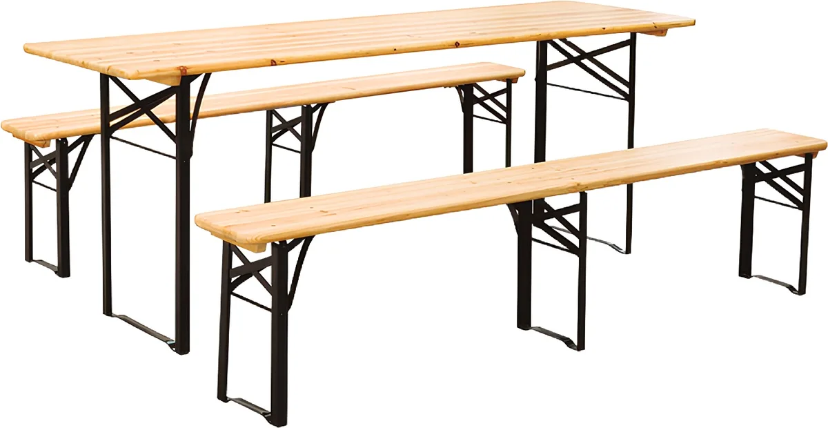 Conjunto 2 Bancos + Mesa de Madera/Acero — foto principal
