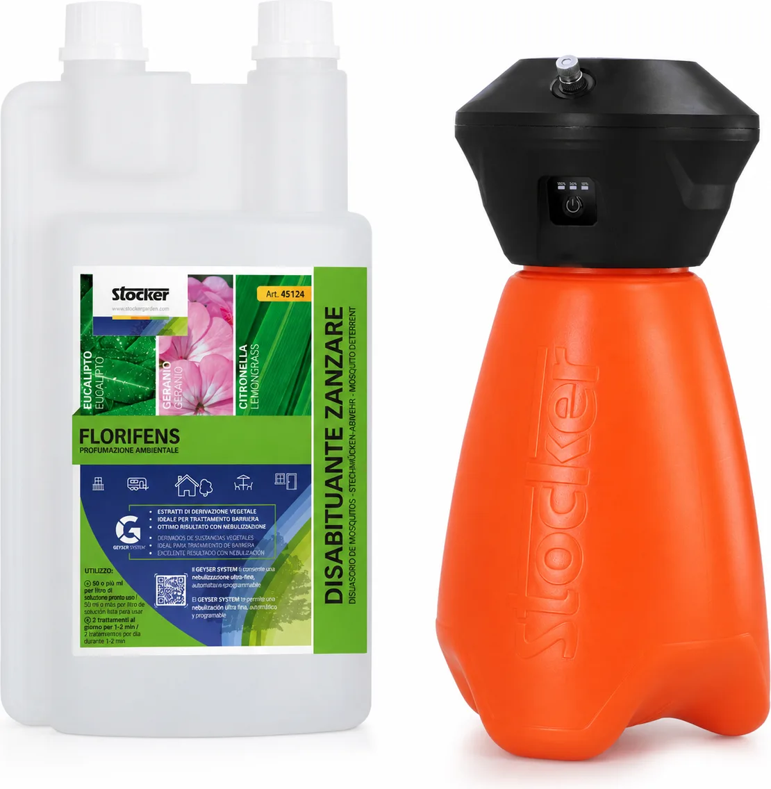 Geyser Nebulizador MINI Stocker 2 litros Li-ion + Florifens Mosquitos 1 litro — foto principal