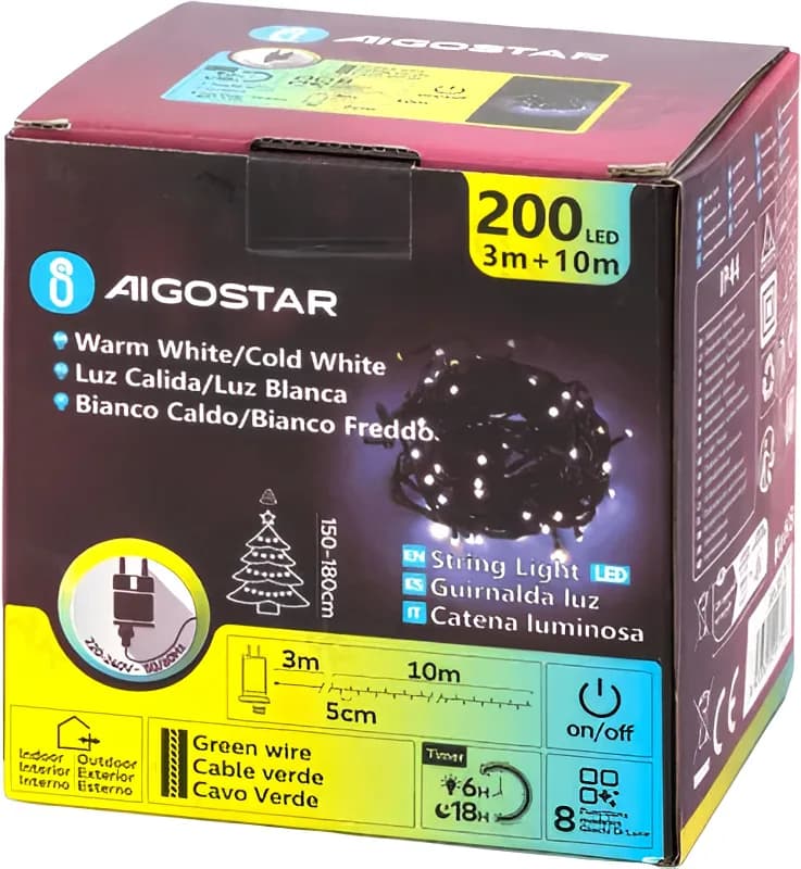 Tira Luces Navidad con Pilas Luz Amarilla y Blanca 10 Mt — foto principal