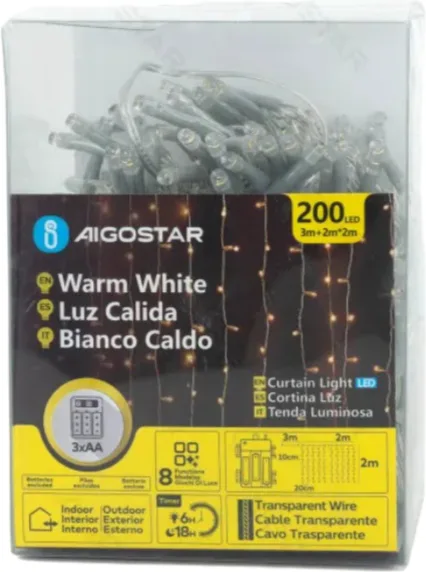 Tira Luces Led Navidad con Pila Luz Blanca Calida 2x 2mt — foto principal