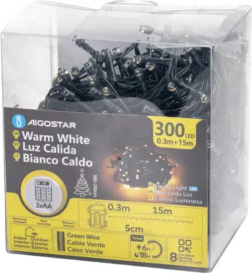 Tira Luces Led Navidad con Pila Blanca Calida 15 mt — foto principal