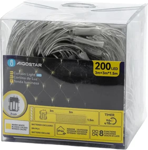 Cortina Luces Led Navidad Luz Calida 3m x1,5mt — foto principal
