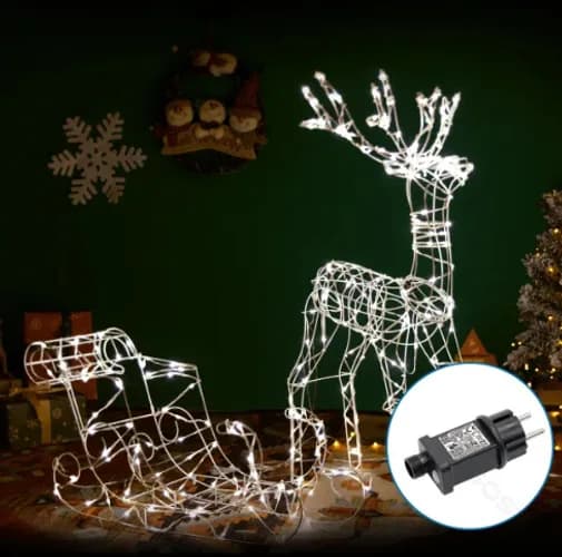 Figura Navidad Reno con Trineo Luz Calida — foto principal