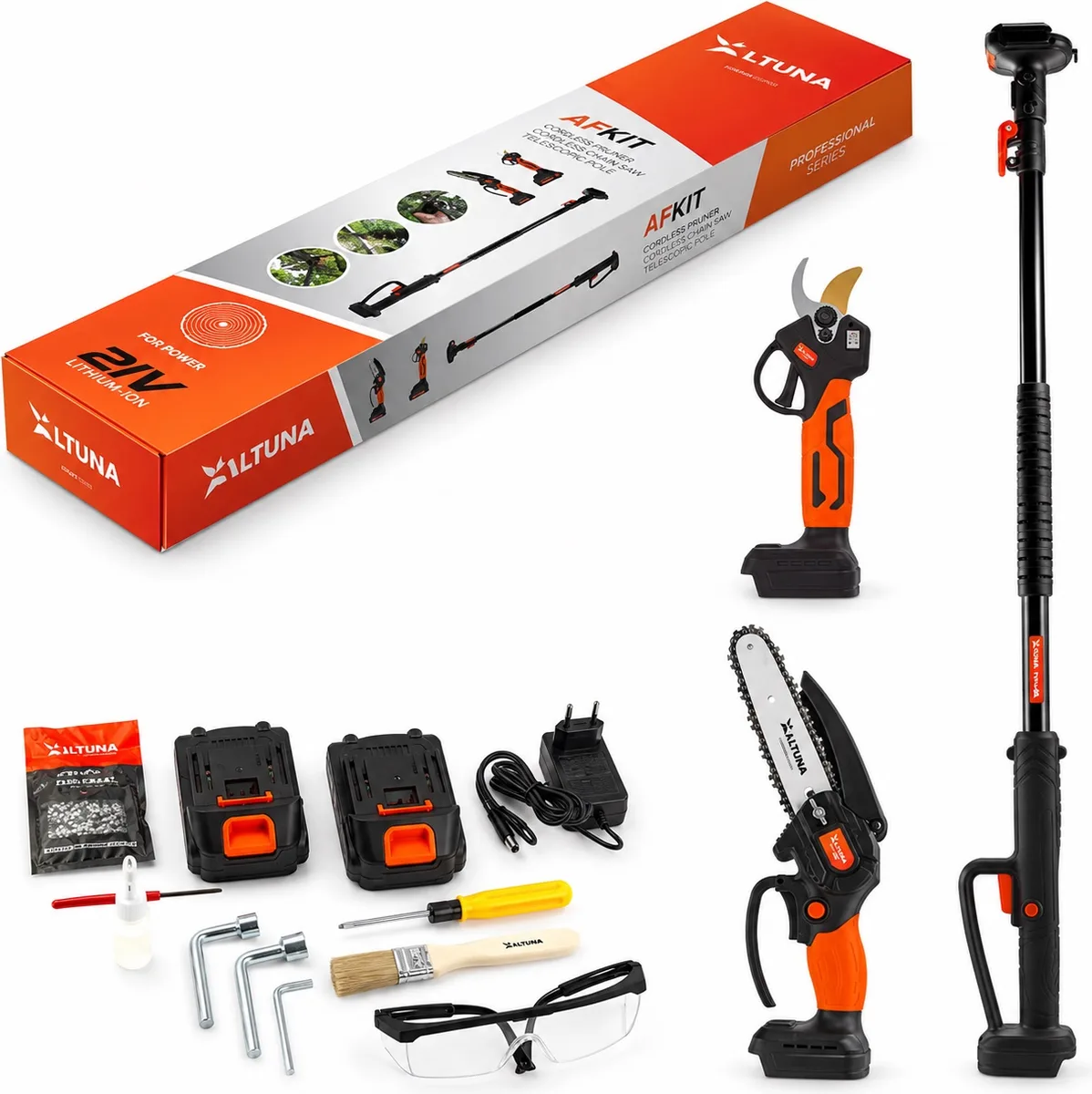 Altuna Kit de Poda a Batería de Titanio - Motosierra a Batería AF150 + Tijeras de Podar Eléctricas AF28+ Pértiga Telescópica — foto principal