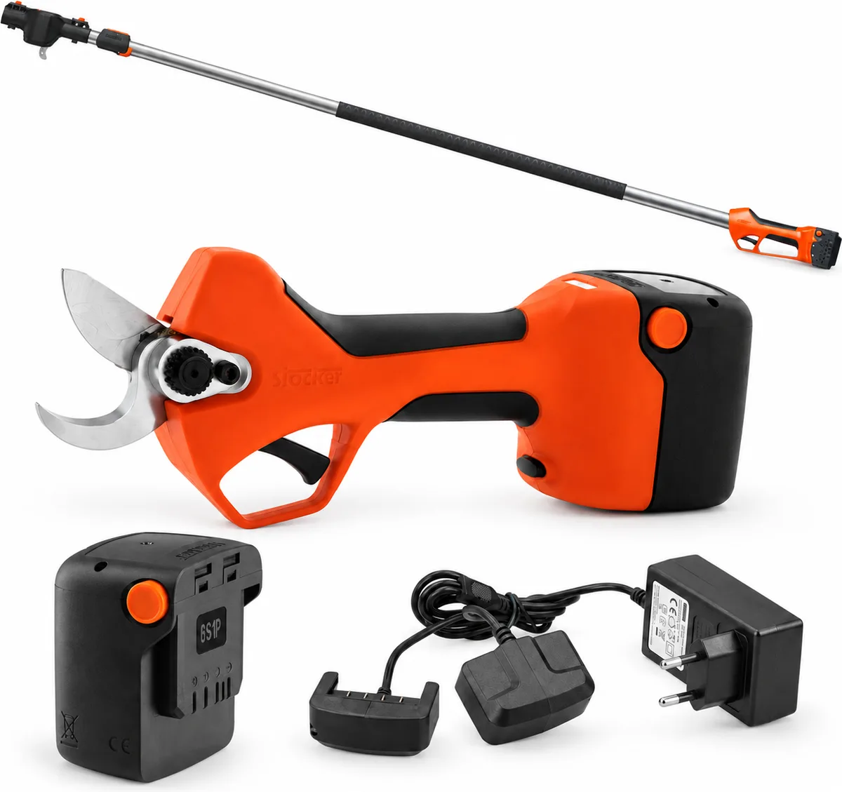 Pack tijera de poda Stocker Magma E-35 TP 21 V con mango telescópico 190-310 cm, batería 2,6 Ah y cargador doble — foto principal