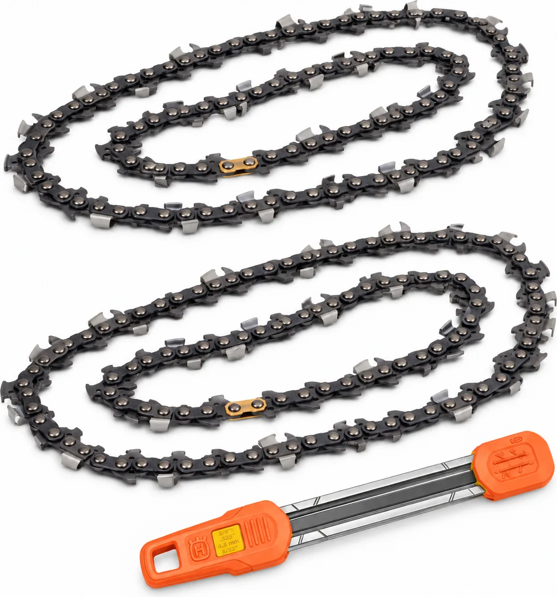 Pack motosierra: 2 cadenas Husqvarna S35G .325 1,5 mm 72 eslabones + afilador 2 en 1 Husqvarna 4,8 mm — foto principal