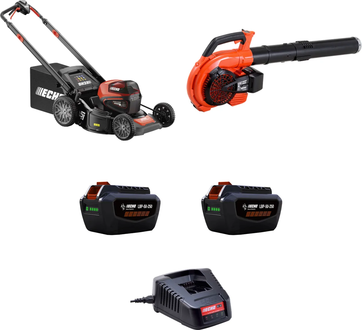 Pack jardín ECHO: cortacésped DLM-5100SP + soplador DPB-2600 PRO + 2 baterías y cargador — foto principal