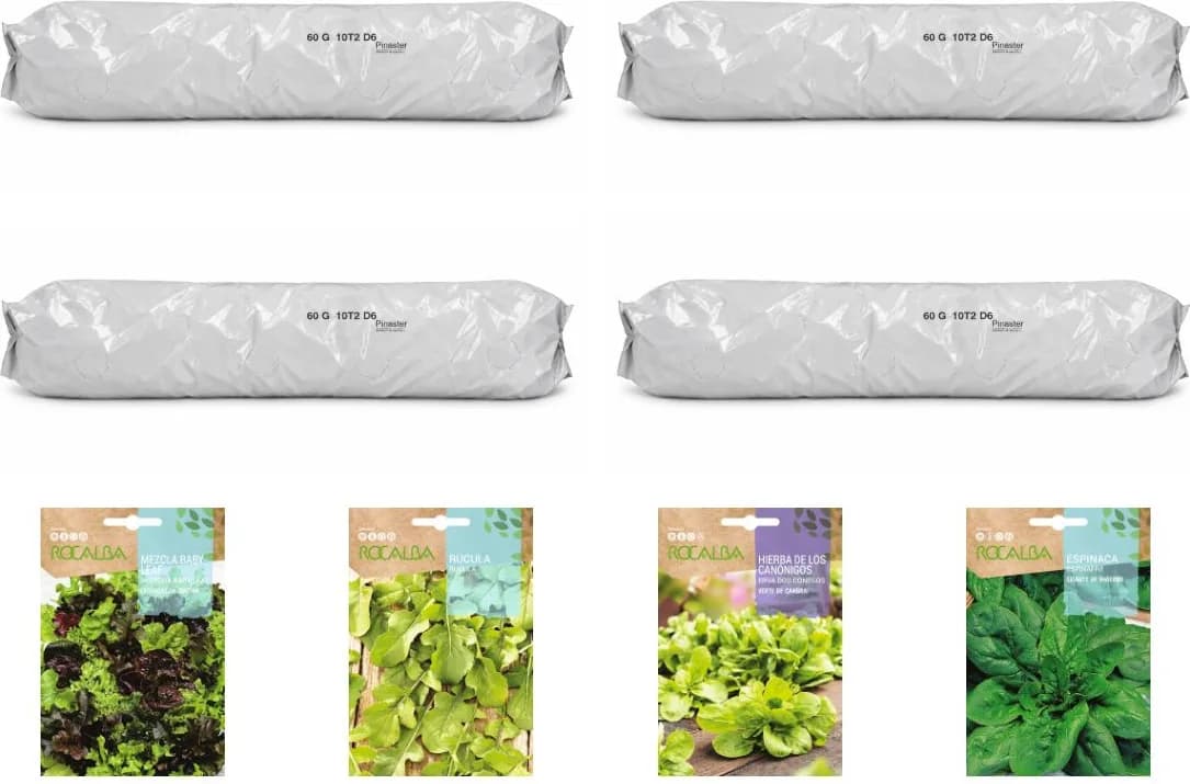 Pack ensaladas variadas para huerto urbano: 4 sacos + 4 sobres Rocalba — foto principal