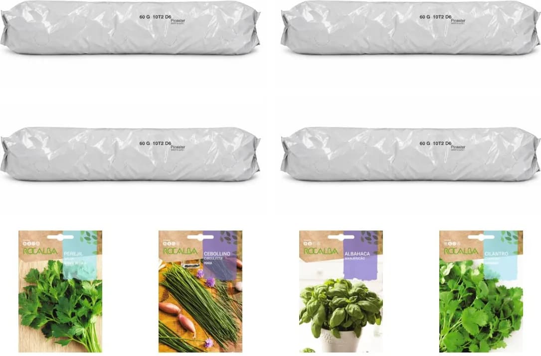 Pack aromáticas para huerto urbano: 4 sacos + 4 sobres Rocalba — foto principal