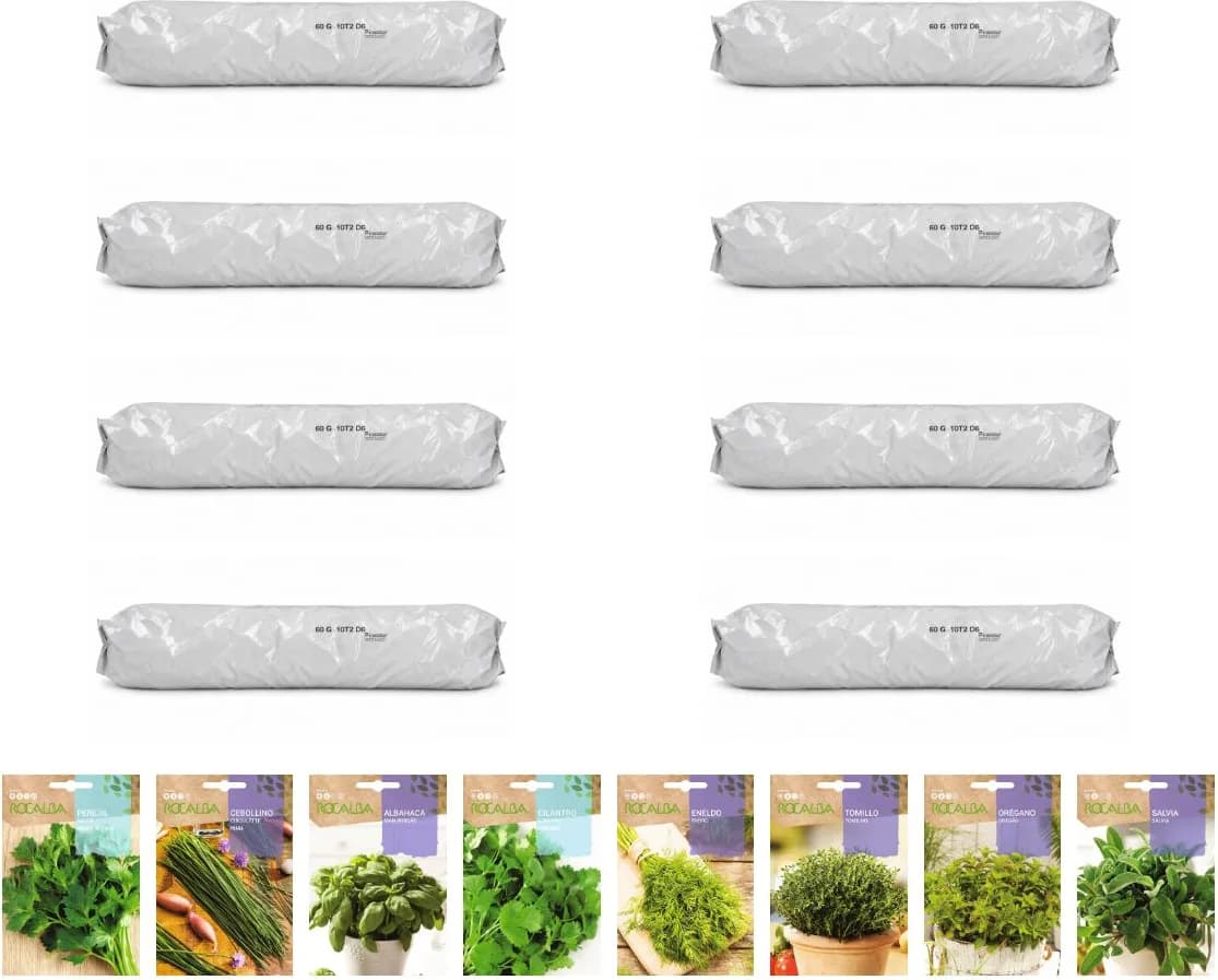 Pack aromáticas para huerto urbano: 8 sacos + 8 sobres Rocalba — foto principal