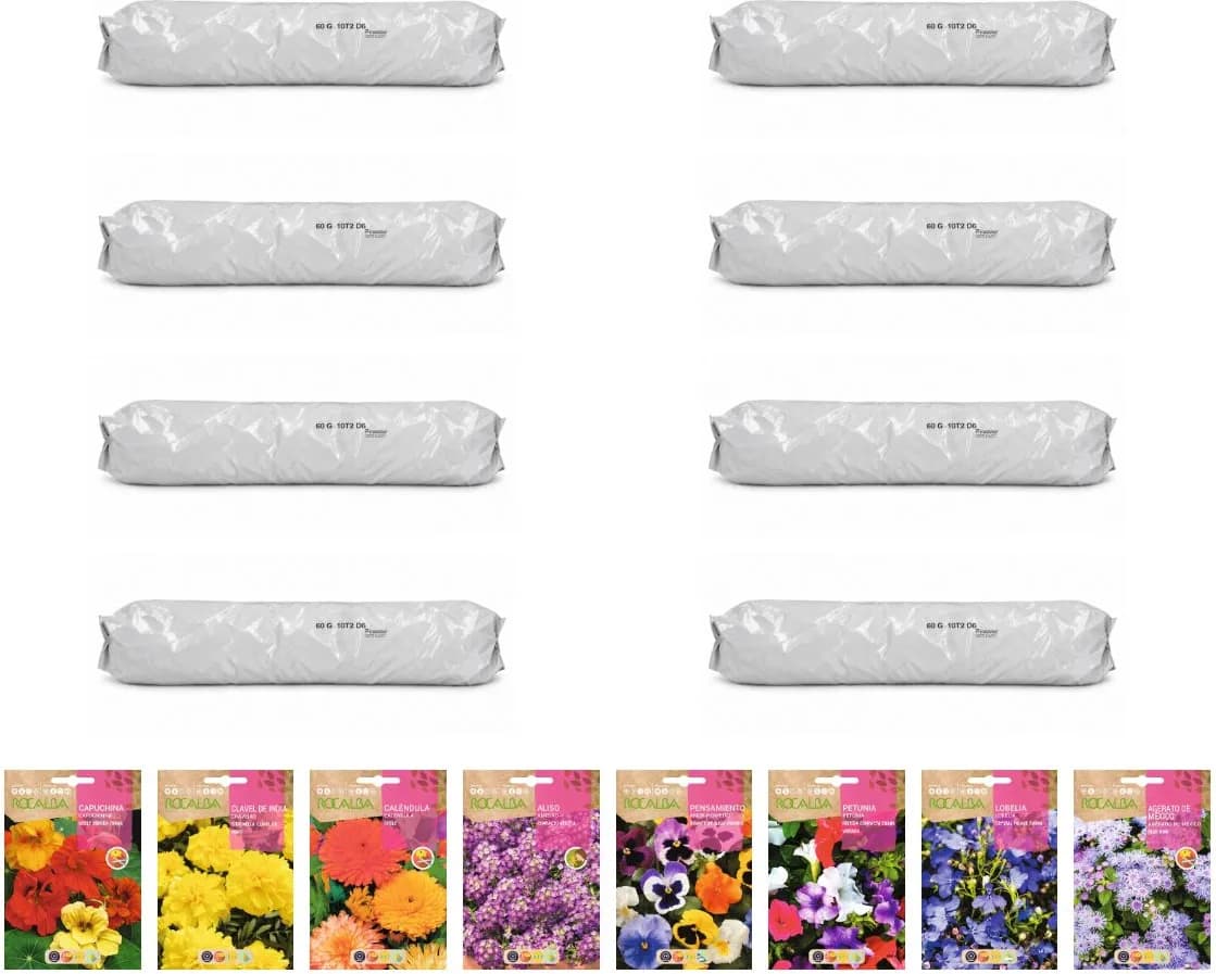 Pack flores compactas para huerto urbano: 8 sacos + 8 sobres Rocalba — foto principal