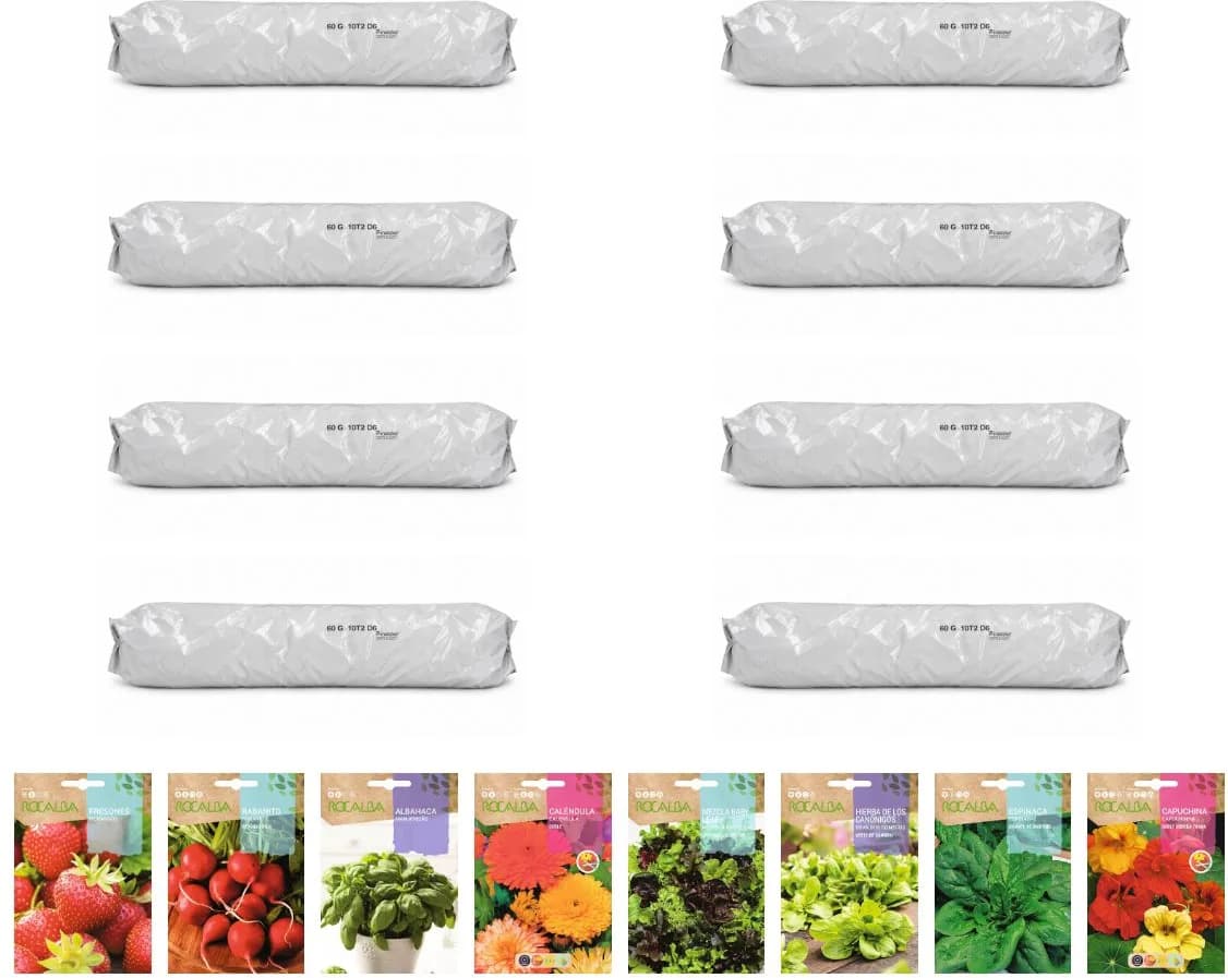 Pack huerto escolar con fresas para huerto urbano: 8 sacos + 8 sobres Rocalba — foto principal