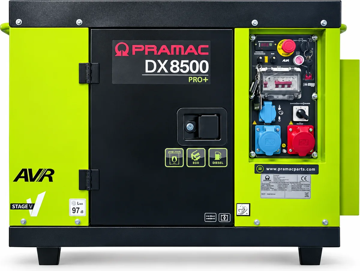 Generador diésel Pramac DX8500 · AVR · 230/400 V · arranque eléctrico — foto principal