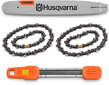 Pack espada motosierra Husqvarna 18 pulgadas + 2 cadenas S35G de 72 eslabones + afilador 2 en 1 - .325, 1,5 mm