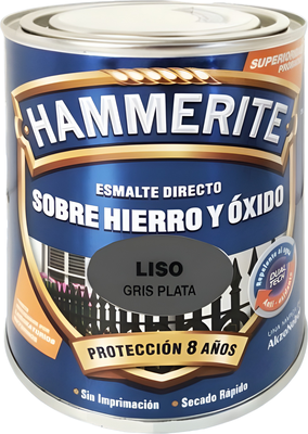 Esmalte Metalico Directo Hammerite Liso Brillo Gris Plata 750ml