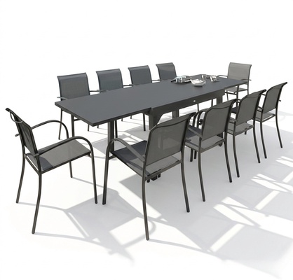 Conjunto Serie Piazza Grafito Mesa extensible 135/270x90xh75cm + 6 Sillas Aluminio/acero