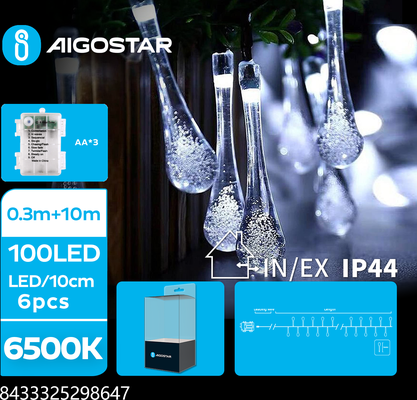 Tira de Luces Led de Navidad Gota de Lluvia con Bateria Luz Fria 10 Mt