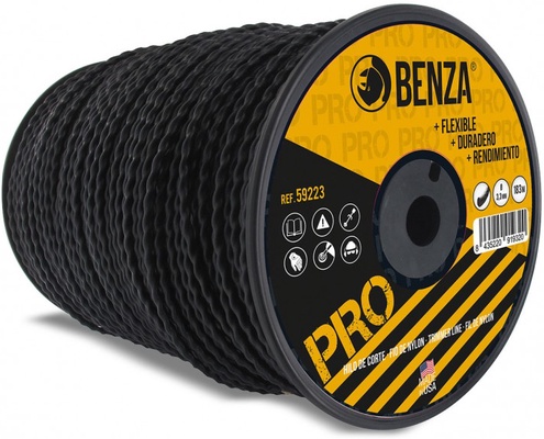 Hilo Desbrozadora Profesional Benza Nylon Trenzado 4mmx124m Negro