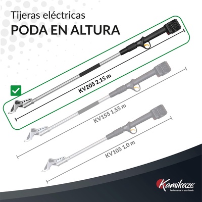 Tijera de Poda El�ctrica Kamikaze KV215: P�rtiga 215cm, Corte �40mm + 2 Bater�as Litio