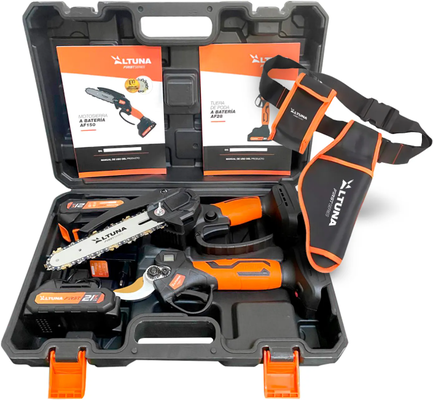 Altuna Kit de Poda a Bateria de Titanio - Motosierra a Bateria + Tijeras de Podar Electricas + Pertiga Telescopica + Maletin y Funda
