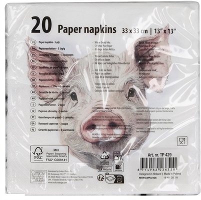 Servilletas Papel Cerdo 33x33 cm 20uds