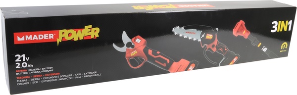 Kit de Poda a Bater�a Mader- Motosierra a Bater�a + Tijeras de Podar El�ctricas + P�rtiga Telesc�pica 2mt